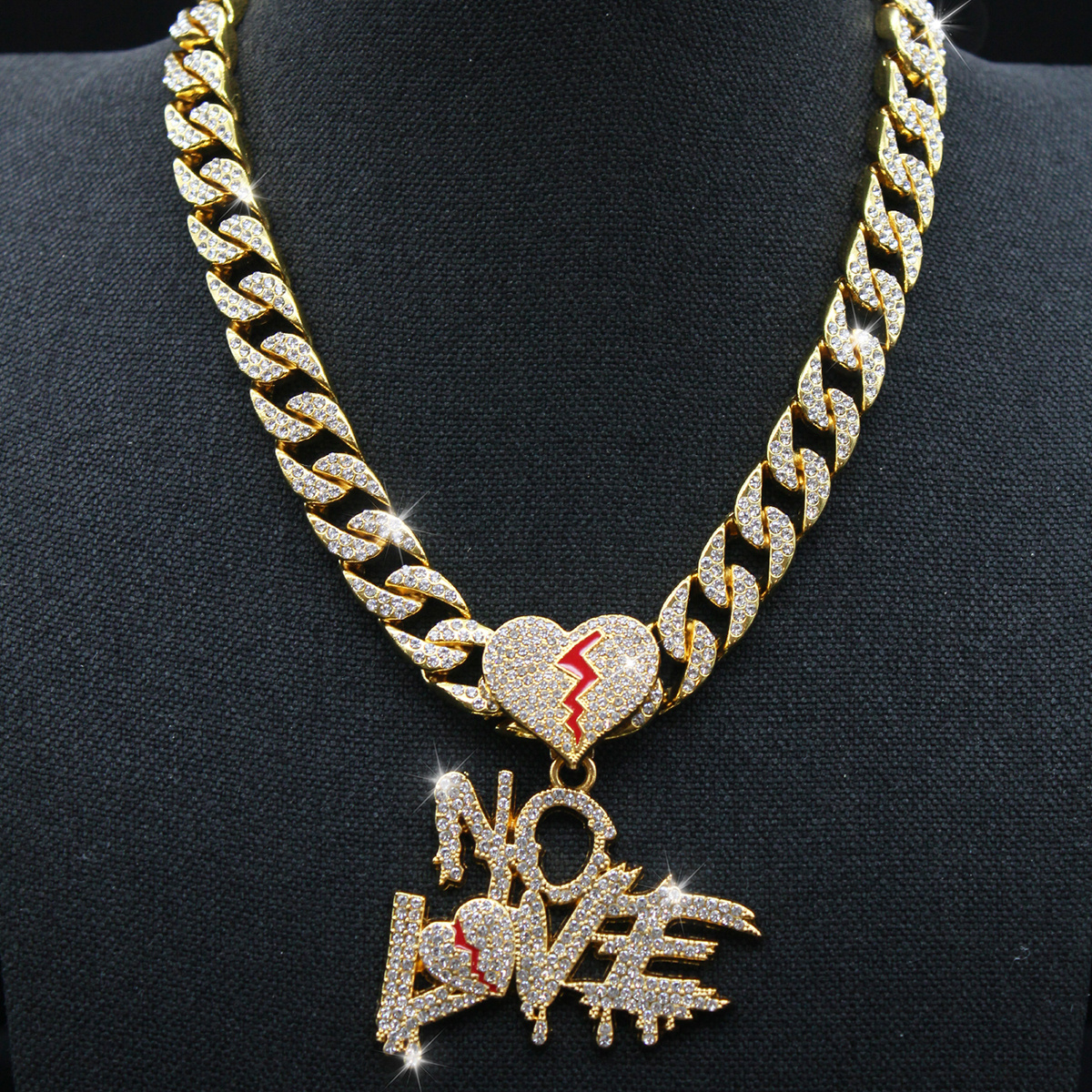 Men's Rhinestone Love No Love Hip Hop Necklace